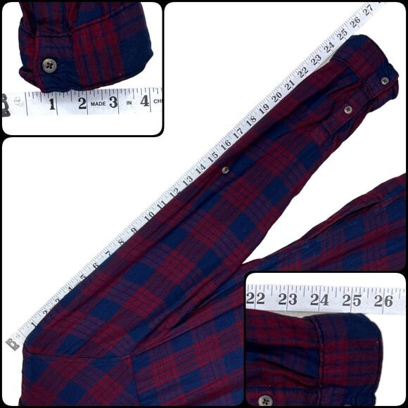 SO Long Sleeve Roll Tab Shirt Dress Pockets Size XL Red Blue Plaid - Picture 12 of 12